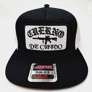 Cuerno De Chivo Embroidered Patch Flat Bill Trucker Mesh Snapback Cap…